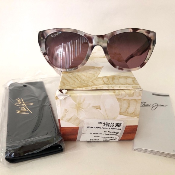 Never Worn Maui Jim Rose Capri Purple Havana Sunnies With Trifold Case No Cloth - Picture 7 of 10